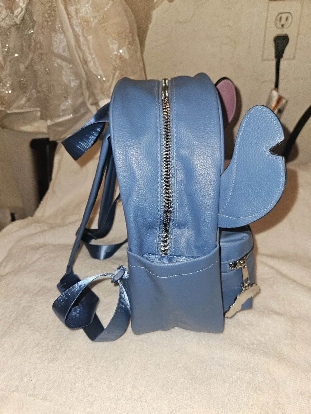 Disney Blue Stitch Character  Backpack with Pink Ear Accents